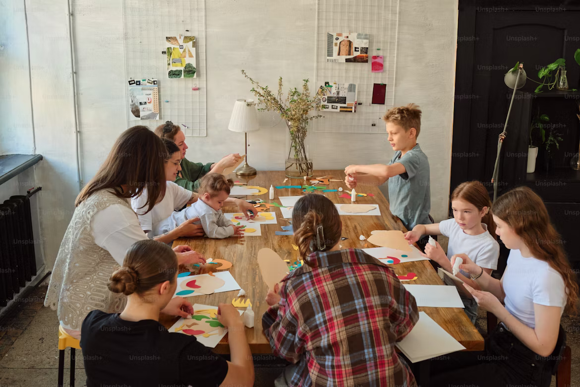 A small group working together during a hands-on activity